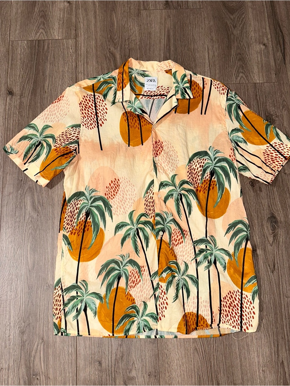 Shirt Men’s Yellow-Orange Palm Print casual Sleeve Shirt Sunset Short Sleeve